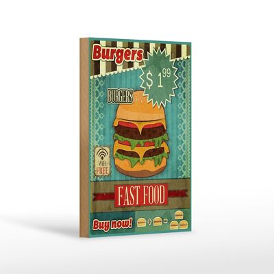 Holzschild Essen 12x18 cm fast food Burgers buy now wifi Dekoration