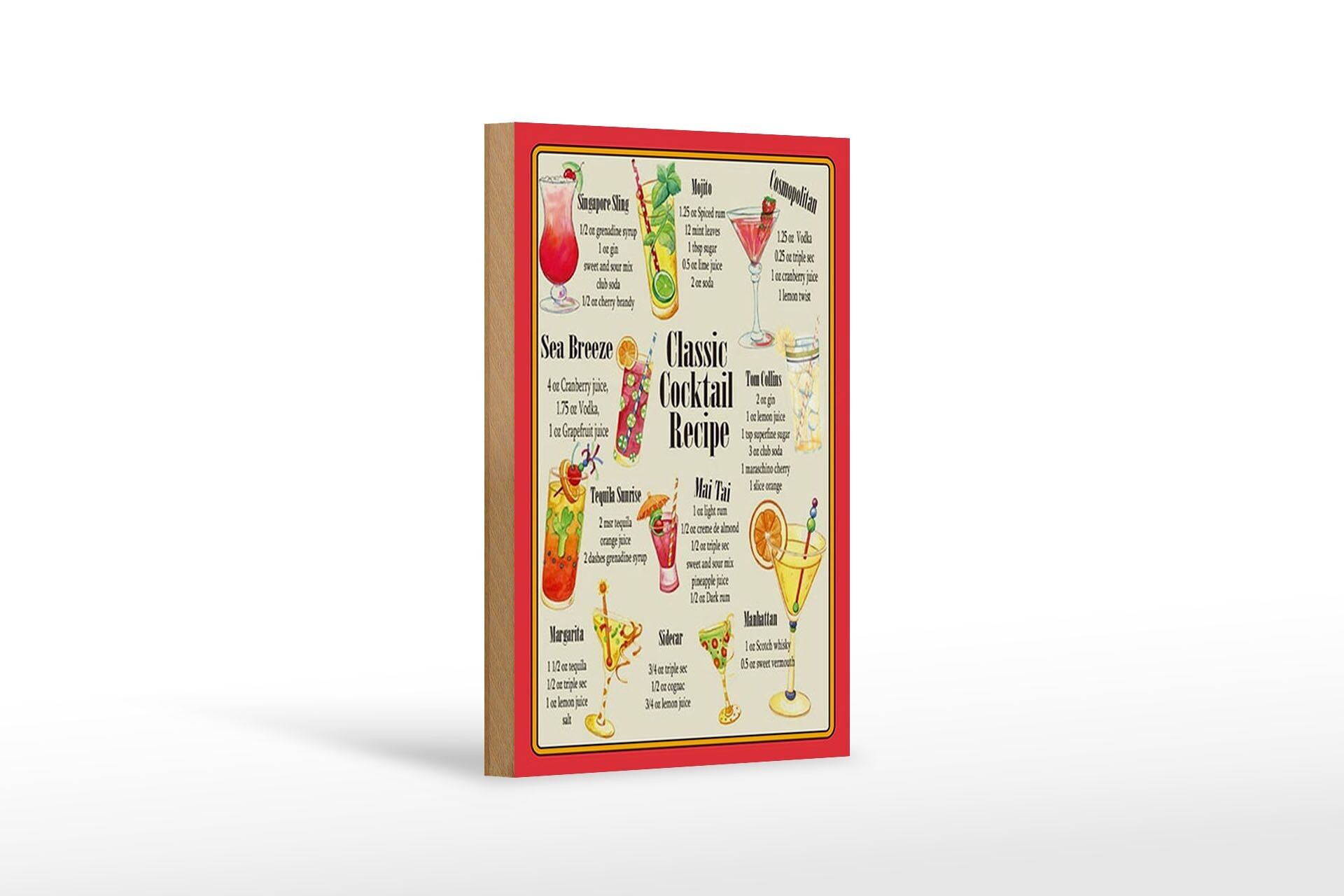 Cartel de madera 12x18 cm Decoración Receta Cóctel Clásica