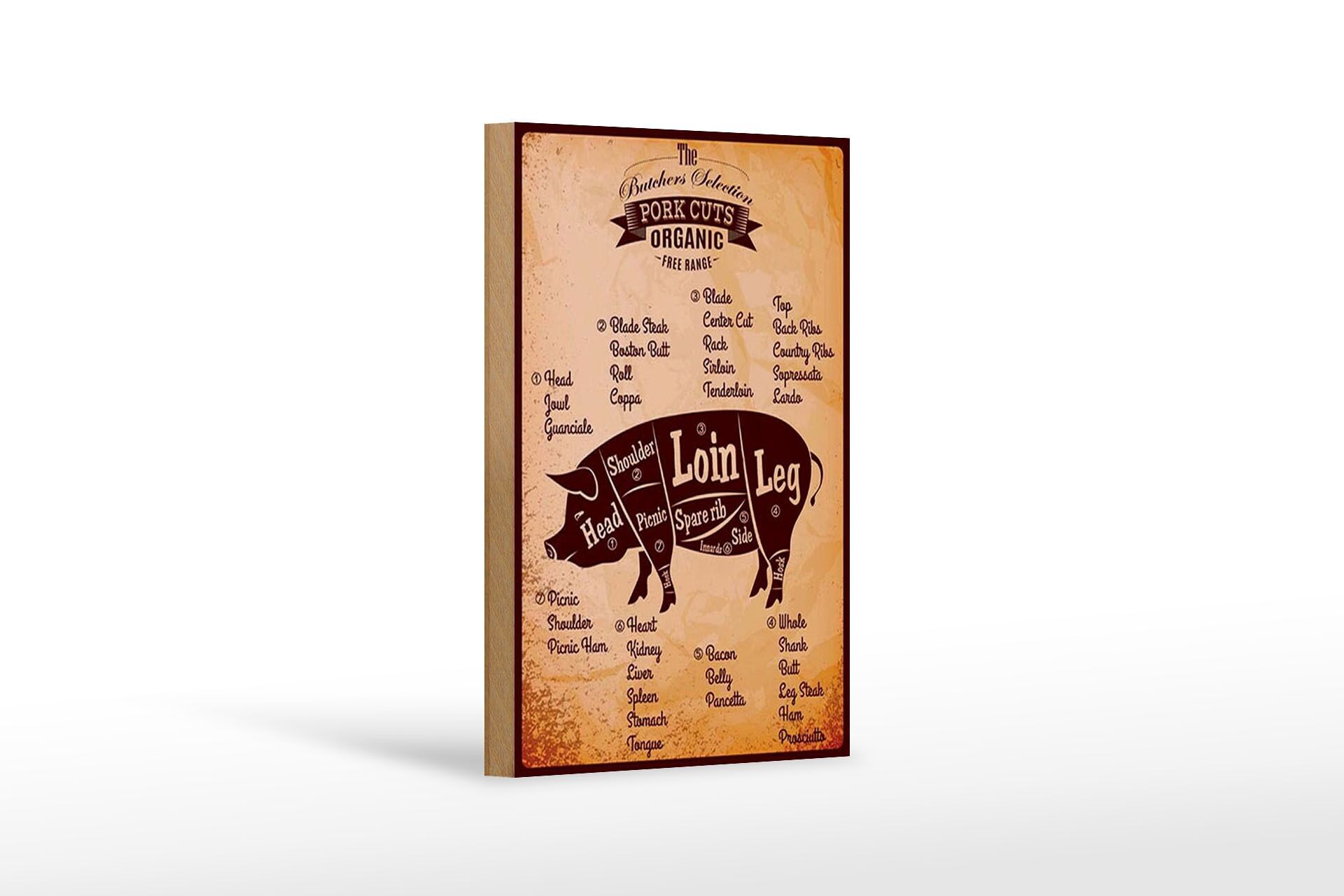 Cartello in legno macellaio 12x18 cm Tagli di maiale Decorazione di maiale biologico free