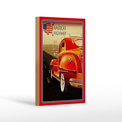 Panneau en bois voiture 12x18 cm voiture vintage America's Highway USA décoration