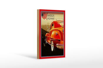 Panneau en bois voiture 12x18 cm voiture vintage America's Highway USA décoration 1
