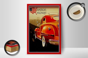 Panneau en bois voiture 12x18 cm voiture vintage America's Highway USA décoration 2