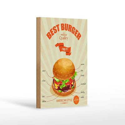 Cartel de madera comida 12x18 cm Best Burger decoración estilo americano