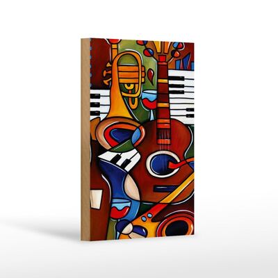 Holzschild Kunst 12x18 cm Musik Instrumente Gitarre Piano Dekoration