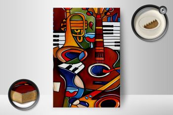 Panneau en bois art 12x18 cm, instruments de musique, guitare, piano, décoration 2