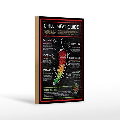 Holzschild Essen 12x18 cm Chilli heat guide asian fire thai Dekoration