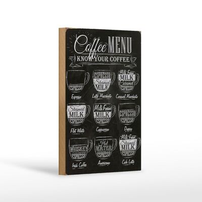 Cartel de madera café 12x18 cm Menú Café Espresso Latte Decoración Plana