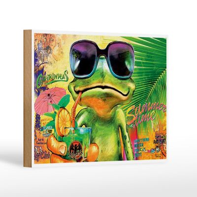 Wooden sign frog 18x12 cm cocktail mojito summer beach decoration