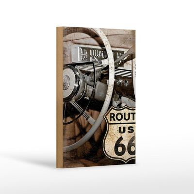 Wooden sign retro 12x18 cm car steering wheel Route US 66 decoration