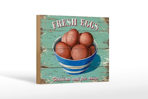 Holzschild Retro 18x12 cm fresh eggs Frische Eier Dekoration