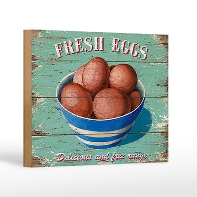 Holzschild Retro 18x12 cm fresh eggs Frische Eier Dekoration