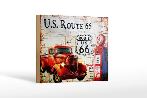 Holzschild Retro 18x12 cm US Route 66 Oldtimer Tankstelle Dekoration