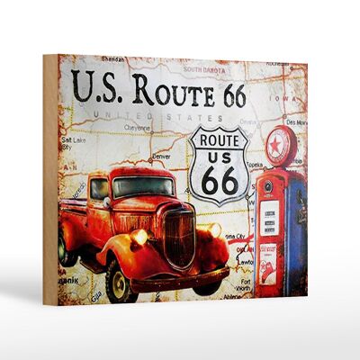 Panneau en bois rétro 18x12 cm US Route 66 décoration station service vintage