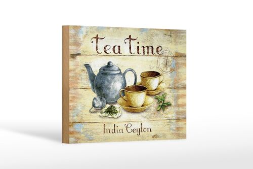 Holzschild Tee 18x12 cm Tea Time India Ceylon Teekanne Dekoration