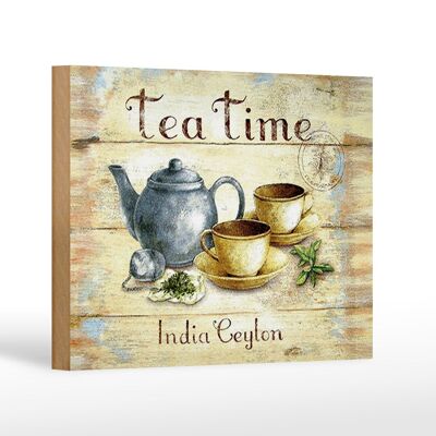 Targa in legno da tè 18x12 cm Decorazione Tea Time India Ceylon teiera