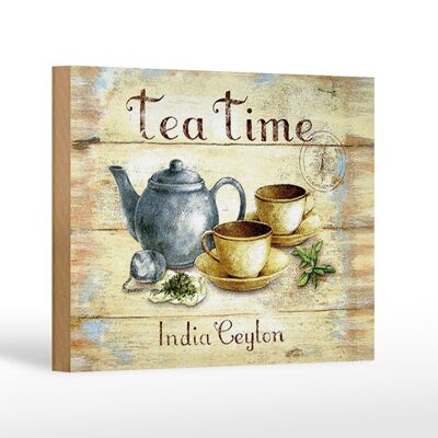 Plaque en bois thé 18x12 cm Tea Time India Ceylan décoration théière