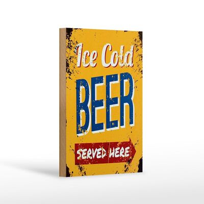 Holzschild Retro 12x18 cm Ice Cold Beer served here Bier Dekoration