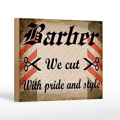 Cartel de madera peluquero 18x12 cm Barber cortamos con decoración estilo orgullo