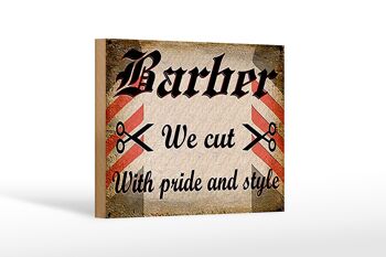 Plaque en bois coiffeur 18x12 cm Barbier nous coupons avec décoration style fierté 1