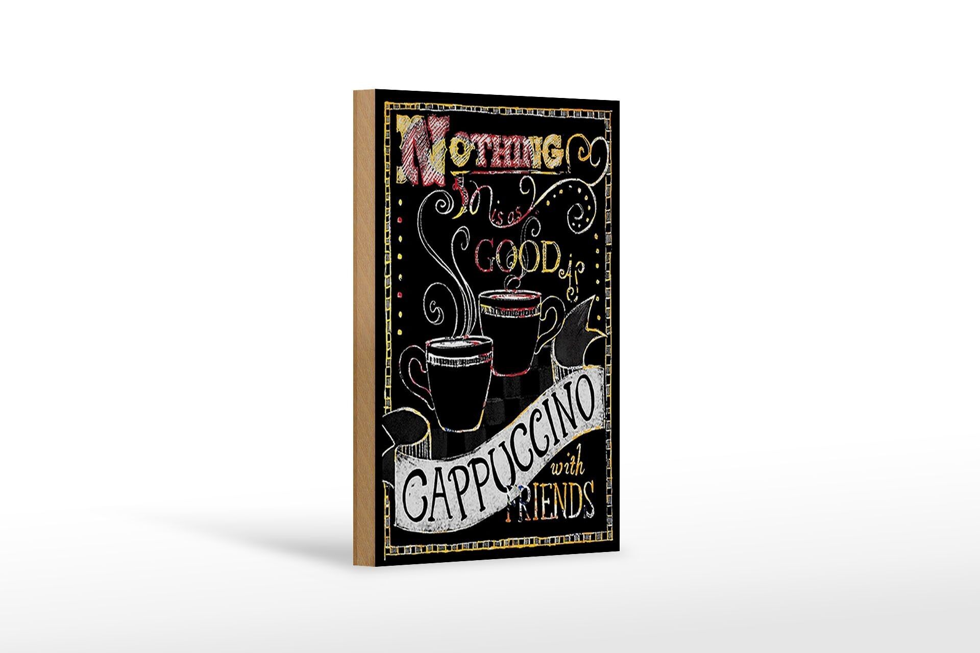 Cartello in legno con scritta Cappuccino 12x18 cm con decorazione amici
