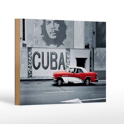 Cartello in legno con scritta 18x12 cm Cuba Guevara auto rossa decorazione auto d'epoca
