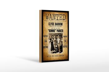 Panneau en bois disant 12x18 cm Wanted Clyde Barrow Bonnie décoration 1