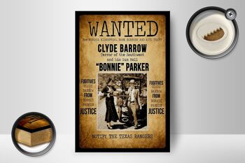 Panneau en bois disant 12x18 cm Wanted Clyde Barrow Bonnie décoration 2
