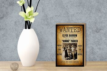 Panneau en bois disant 12x18 cm Wanted Clyde Barrow Bonnie décoration 3