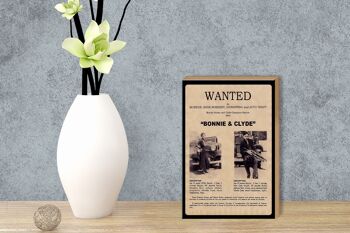 Panneau en bois disant 12x18 cm Wanted Bonnie Clyde decoration 3