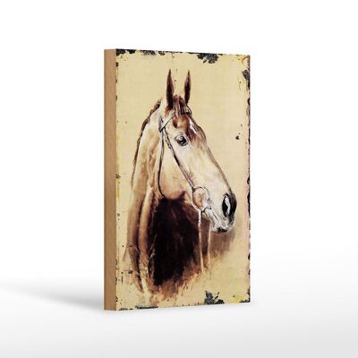 Cartel de madera retro 12x18 cm retrato cabeza de caballo decoración
