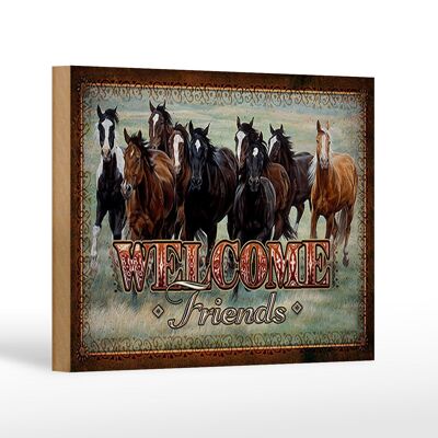 Holzschild Pferde 12x18 cm welcome friends Dekoration