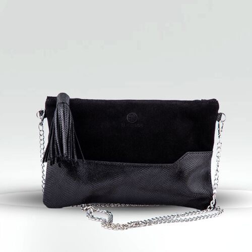 SAC POCHETTE CAMÉLIA - cuir de vachette pleine fleur  Noir Vernis