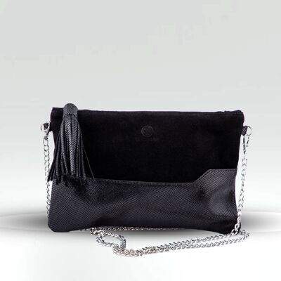 CAMÉLIA CLUTCH BAG - Full grain black patent calfskin