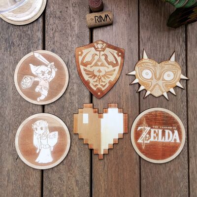 Juego de 6 posavasos de madera Legend of Zelda - Regalo de inauguración de la casa - Enlace