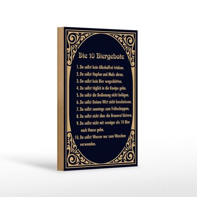 Wooden sign 12x18 cm 10 beer commandments beer gift decoration