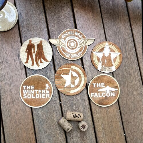 Set of 6 The Falcon and The Winter Soldier Wood Coasters - Housewarming Gift