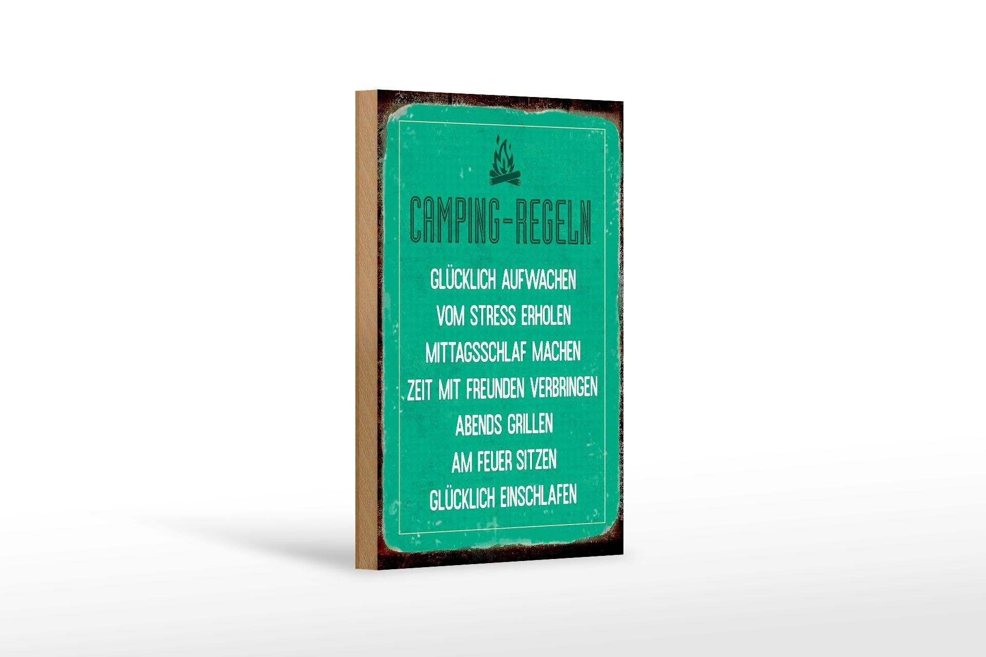 Targa in legno retrò 12x18 cm regole da campeggio decorazione regalo