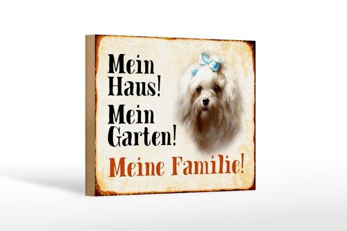 Holzschild Hund 18x12 cm Malteser mein Haus Garten Familie Dekoration