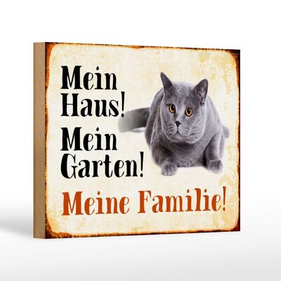 Holzschild Tiere 18x12 cm Katze mein Haus Garten Familie Dekoration