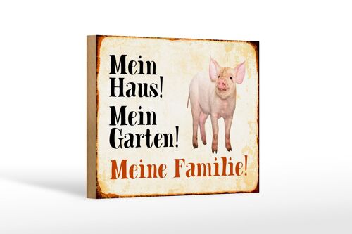 Holzschild Tiere 18x12 cm Schwein mein Haus Garten Familie Dekoration