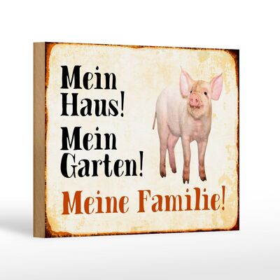 Holzschild Tiere 18x12 cm Schwein mein Haus Garten Familie Dekoration