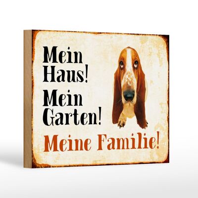 Holzschild Hund 18x12 cm Bassett mein Haus Garten Familie Dekoration