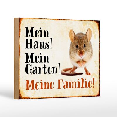 Wooden sign animals 18x12 cm mouse my house garden family decoration