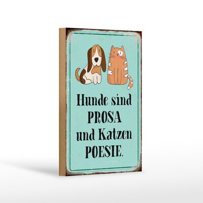 Panneau en bois animaux 12x18 cm, chiens sont prose chats poésie décoration