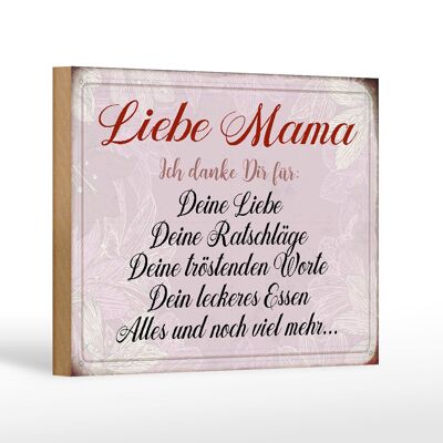 Cartello in legno con scritta "cara mamma, grazie amore" 18x12 cm