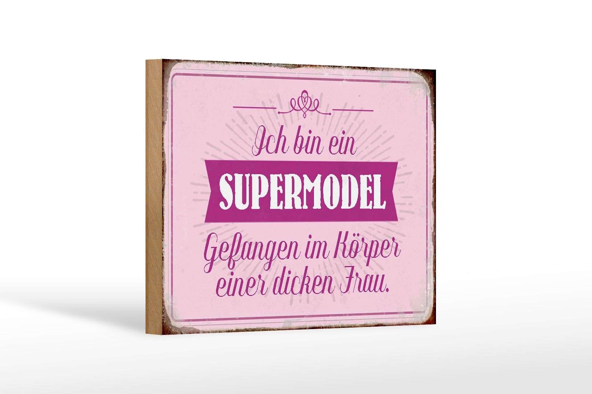 Cartello in legno con scritta 18x12 cm Top model nel corpo di una donna grassa decorazione