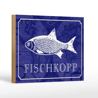 Cartello in legno con scritta "Fischkopp" decorazione regalo con pesce 18x12 cm