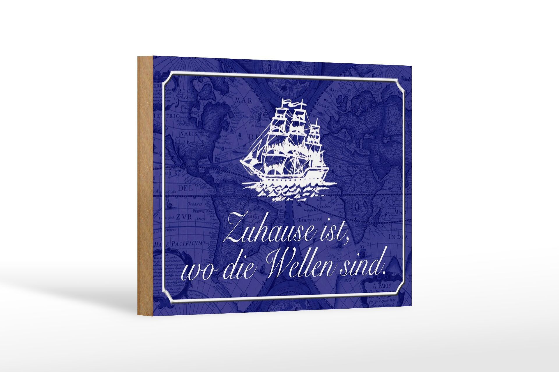 Cartel de madera con frase 18x12 cm Hogar donde las olas marinero decoración