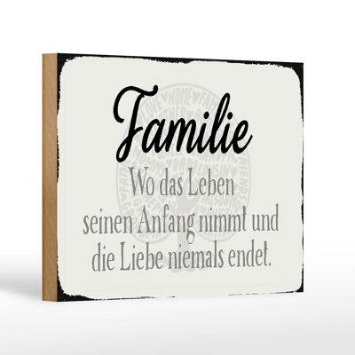 Cartel de madera que dice 18x12 cm decoración familia donde empieza la vida