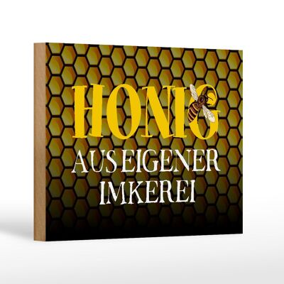 Targa in legno con scritta "Miele della nostra apicoltura" 18x12 cm, decorazione ape